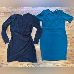 Dress Bundle Charlotte Russe 1X Black Wrap + Emerald Green Bodycon Short Sleeve